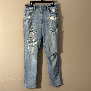 American Eagle Stretch Mom Jean Light Blue Denim Distressed Size 2 Regular